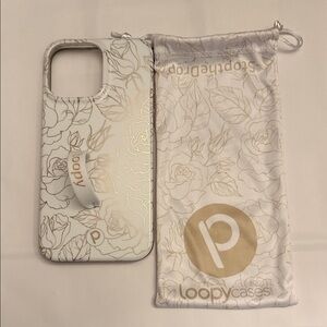 iPhone 14 Pro Max Loopy Case Floral White and Gold Phone Case